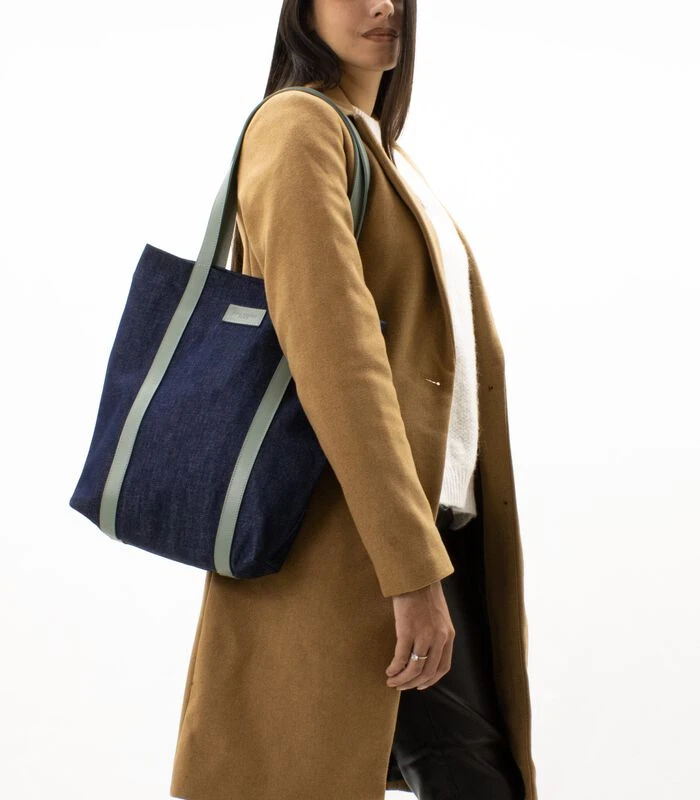 The Tote - Tote Bag Van Gerecycled Denim Met Lichtgroene Afwerking 4 The Tote - Tote Bag Van Gerecycled Denim Met Lichtgroene Afwerking - Afbeelding 4