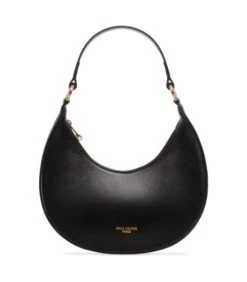 Moon - Zwarte Leren Halvemaanvormige Handtas