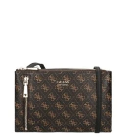 Guess Naya Double Zip Crossbody Brown/black