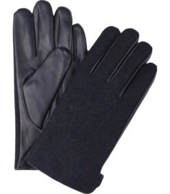 Profuomo Handschoenen Wol Navy Leer