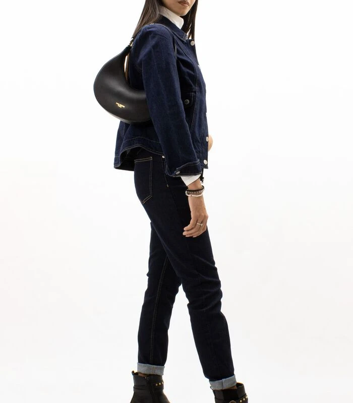 Moon - Zwarte Leren Halvemaanvormige Handtas 4 Moon - Zwarte Leren Halvemaanvormige Handtas - Afbeelding 4