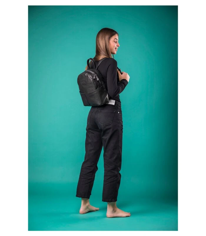 Leren Rugzak Van Lamsleer Zwart 2 Leren Rugzak Van Lamsleer Zwart - Afbeelding 2