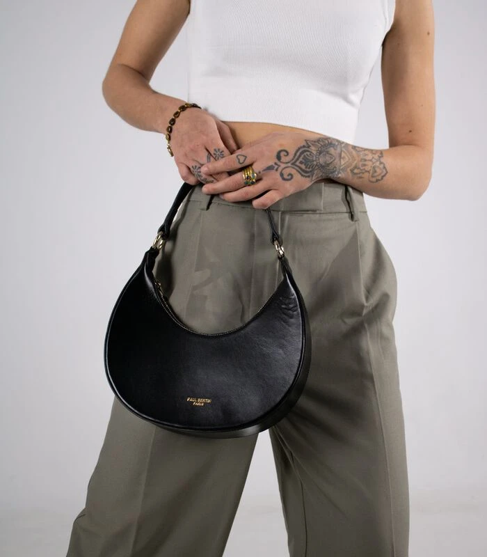 Moon - Zwarte Leren Halvemaanvormige Handtas 5 Moon - Zwarte Leren Halvemaanvormige Handtas - Afbeelding 5