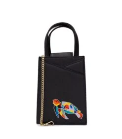 Zoë Mini -tas Handpilderde Schildpad Zwart